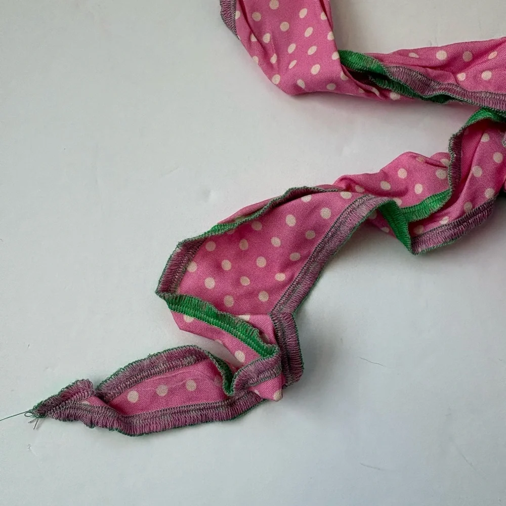 Free People Pink Polka Dot Scarf with Green Trim